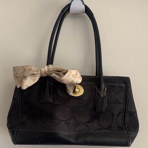 Coach Black and Brown Shoulder Bag with Tan Bow